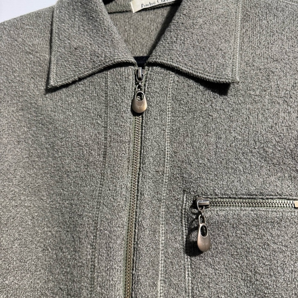 Vintage André Christian 100% Wool Zip Up Sweater Green Size Medium - Picture 4 of 10